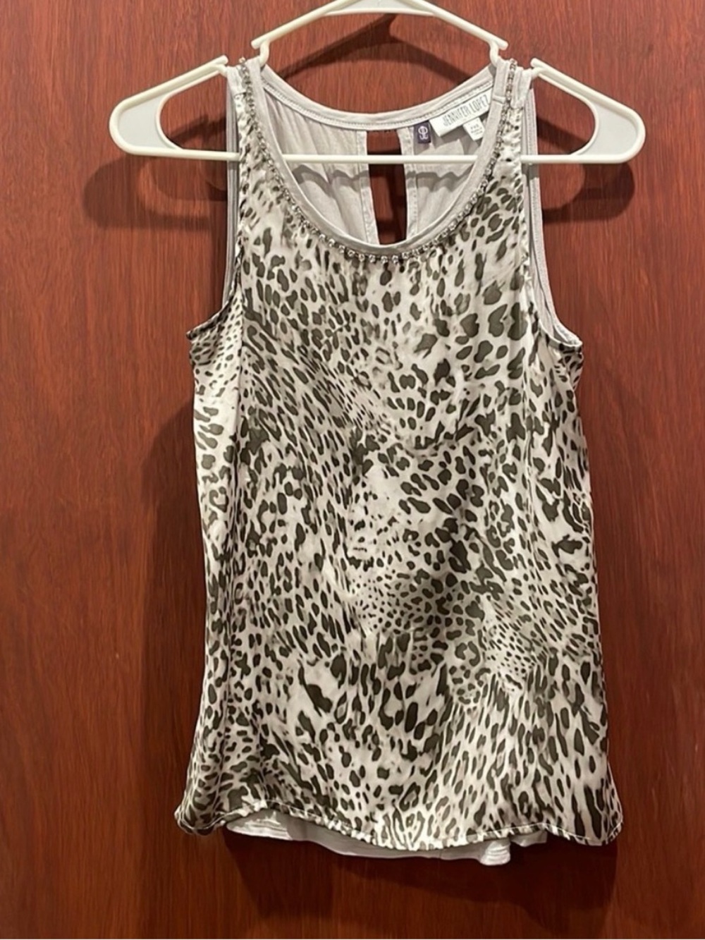 Jennifer Lopez Womens Top Size S Gray Animal Print Sleeveless Rhinestone Neck